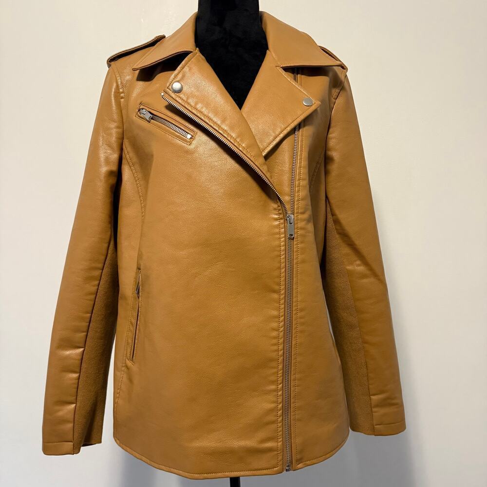 Lane Bryant Brown Sugar Asymetrical Zip Faux Leather Moto Jacket 14/16 NWT